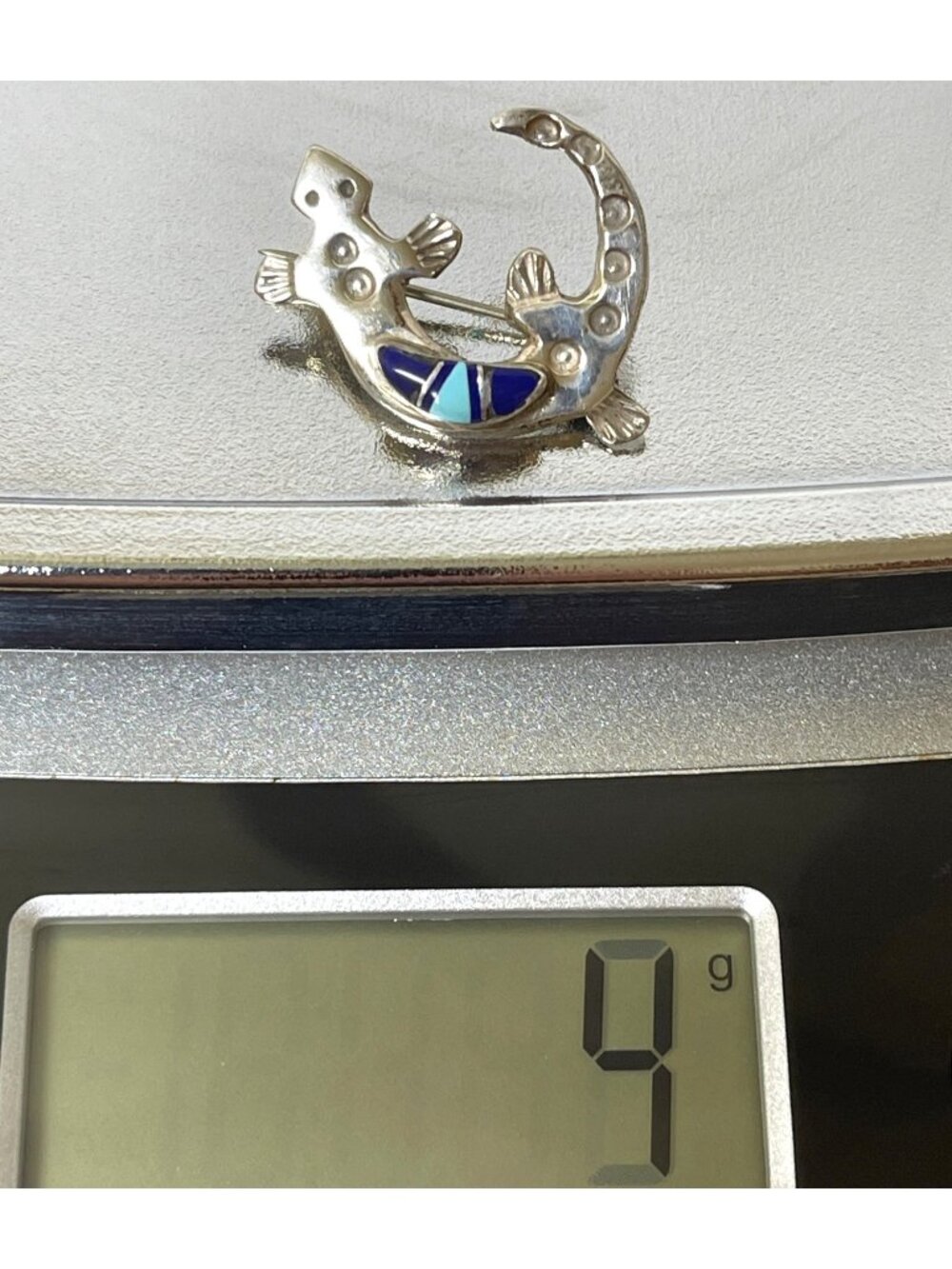 Vintage Navajo Wilbur Muskett Jr Sterling Silver Inlay Lizard Gecko Pin Brooch - Picture 8 of 9
